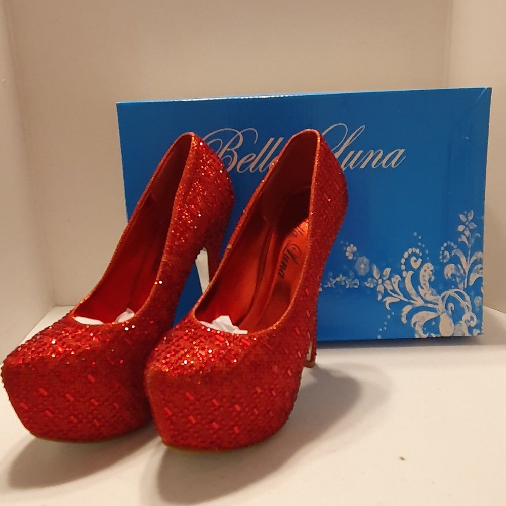 Bella Luna Miranda Crystal Gem Rhinestones Glitter Formal Evening Dress Shoe 👠